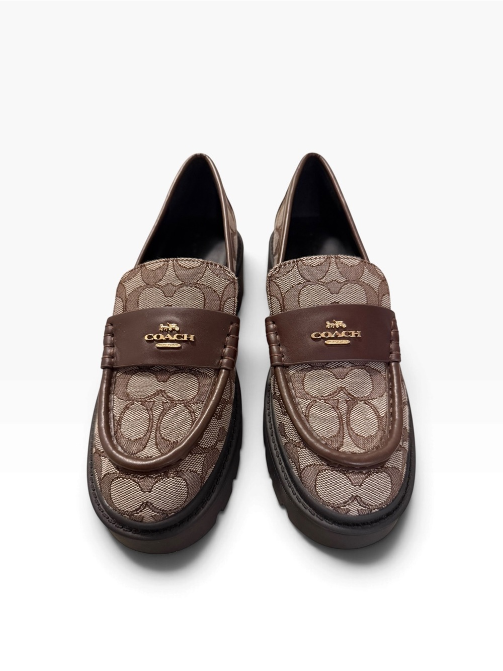 Coach Lucy jacquard signature loafers in brown